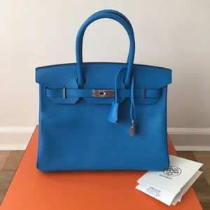 Hermes, Bags, Herms Birkin 3 Cm Blue Zanzibar Epsom Leather